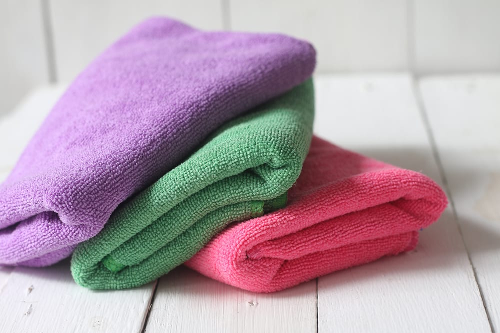 Stack of colorful microfiber towels.